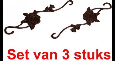 Maddeco - Wanddecoratie - setje - van - 3 - gietijzeren - rozen - bruin gietijzer