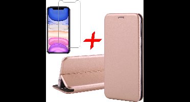 Hoesje geschikt voor iPhone 11 - Screen Protector GlassGuard - Book Case Kunstleer ThinShield Roségoud & Screenprotector