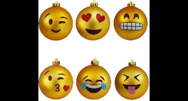 MikaMax Emoji Kerstballen - Emoji Christmas Balls - Grappige Kerstballen met 6 Verschillende Emoij's - ø 7,8cm - Set van 6