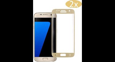 2x Screenprotector geschikt voor Samsung Galaxy S7 - Tempered Glass Glazen Screen Protector - Volledig Beeld Dekkend - Transparant Goud van iCall