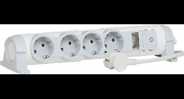 Legrand stekkerdoos type comfort - 4-voudig - met overbelastingsindicator - RANDAARDE - 150cm snoer - wit/grijs