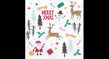 PartyDeco - Servetten Merry Xmas (20 stuks)