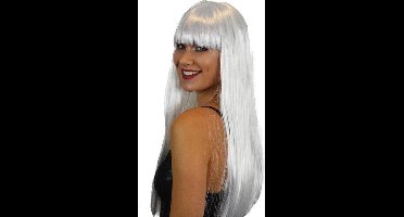 Pruik - Lang steil haar met pony - Wit