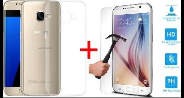 Hoesje geschikt voor Samsung A5 (2017) - TPU Transparant Silicone Gel Case Skin + Tempered Glass Screenprotector 2,5D 9H (Gehard Glas)