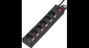 Renkforce 615B-CMB-S Overspanningsveilige stekkerdoos 6-voudig Zwart Randaarde stekker 1 stuk(s)