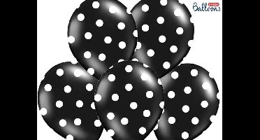 Partydeco - Ballonnen Zwart dots wit 6 stuks