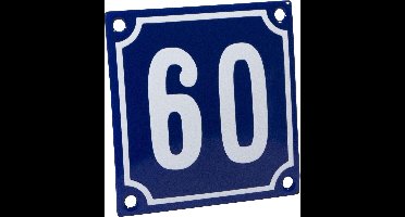 Emaille huisnummer blauw/wit nr. 60 10x10cm