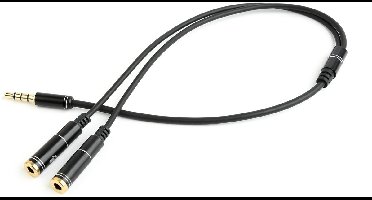 Audio kabel - 3.5mm (4p) male - 2x 3.5mm female - Zwart