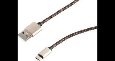 USB Micro B naar USB-A kabel - USB2.0 - tot 2A / bruin nylon - 2 meter
