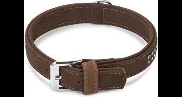 Beeztees leren halsband Buffalo Strass. Bruin. 50 cm x 30 mm.