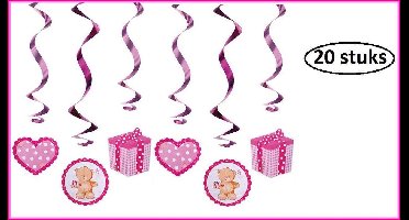 20x Decoratie swirls teddyberen roze 60 cm