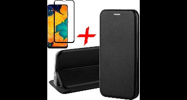 Hoesje geschikt voor Samsung Galaxy A30 - Screen Protector FullGuard - Book Case Kunstleer ThinShield Zwart & Screenprotector
