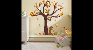 Muursticker kinderkamer boom & tak(ken)- uil, aap, beer, herten - jongen & meisje - muurdecoratie -
