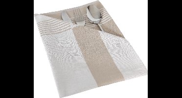 4 stuks Damast Servet Lineair Wit Taupe De Witte Lietaer