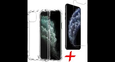 Hoesje geschikt voor iPhone 11 Pro Max - Screen Protector GlassGuard - Back Cover Case ShockGuard Transparant & Screenprotector