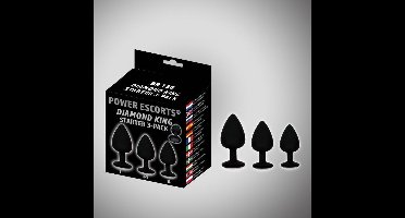 Power escorts - 3 delige Anal Plug Set - Buttplug 3 pack  - Diamond King plug - anaal starter 3-pack  - Zwarte met zwarte steen - BR136 - gave cadeaubox