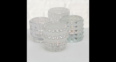 Windlichten - 4 set - Glas - 9 cm  - Ø 10 cm - Parelmoer