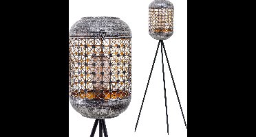 Gadgy Solar Tuinverlichting Staande Lamp Terras - Buitenlamp Zonne Energie Balkon & Tuin - Driepoot Tuinlamp Led Buiten - Tuinverlichting op Zonneenergie - Lantaarn voor Buiten Verlichting - Tuinlampen - Zilver / Zwart / Goud