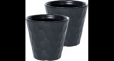 Set van 4x stuks kunststof Rocka bloempot/plantenpot antraciet 35 x 32 cm - 19 liter - Ronde bloempotten