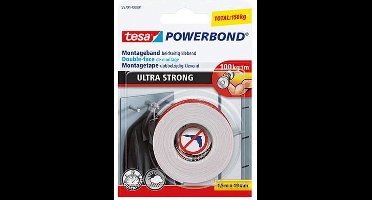 Tesa Powerbond montagetape - 2x - extra sterk - 19 mm x 1,5 m - Dubbelzijdige tape - Klustape