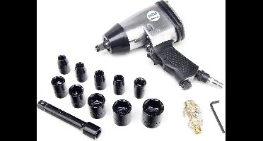 HBM 17-delige 1/2 inch pneumatische slagmoersleutelset 6 bar 7000 rpm incl. opbergkoffer
