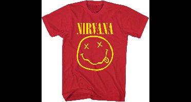 Nirvana - Yellow Happy Face Heren T-shirt - XS - Rood