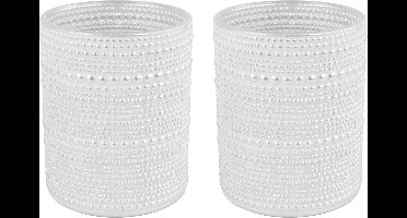Countryfield Luxe theelichthouder - 2x stuks - Aurora - glas - parel wit/zilver - D7 x H8 cm