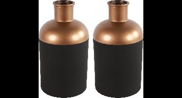 Countryfield Bloemen/Deco vaas - 2x - zwart/koper - glas - D17 x H31 cm