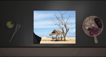 Inductie Beschermer - Hutje bij Dode Boom op Strand bij de Zee - 60x52 cm - 2 mm Dik - Inductieplaat Beschermer met zwarte kern