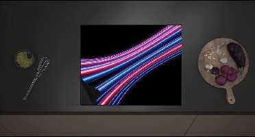 Inductie Beschermer - Cirkelvormige Roze, Paarse en Blauwe Neon Strepen - 60x52 cm - 2 mm Dik - Inductieplaat Beschermer met zwarte kern