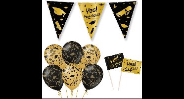 Paperdreams Geslaagd thema party versiering set You did it - Vlaggenlijn/prikkers/12x ballonnen