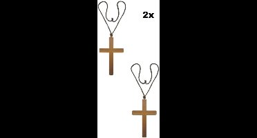 2x Paters / Monnik kruis goud pvc - Carnaval priester non religie thema feest party festival pater monnik
