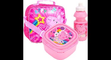 PEPPA PIG Stars Lunch Set Broodtrommel Drinkbeker Schoudertas Lunchtas