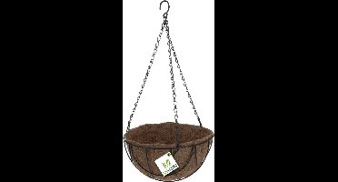 Metalen hanging basket / plantenbak zwart met ketting 25 cm inclusief kokosinlegvel - Hangende bloemen