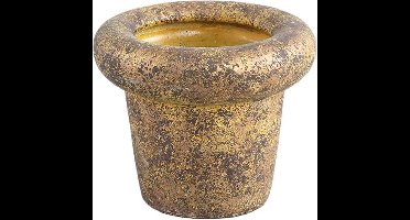 PTMD Relandi Ronde Bloempot - H14 x Ø17 cm - Cement - Goud