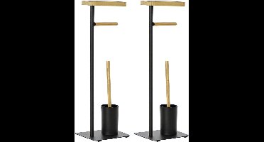 2x stuks toiletborstels met toiletrolhouder zwart kunststof 67 cm - Toiletaccessoires- Wc-borstels/toiletborstels