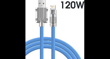 Siliconen Lightning USB Kabel 1,5 m – 120 W Snel Opladen – Duurzaam Zinklegering + Metalen Uiteinden – Oplaadindicator – iPhone, iPad, Tablet