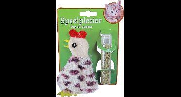 Boon kattenspeelgoed op kaart pluche haan met catnip vulbaar, 15 cm