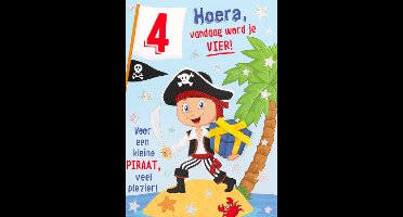 Depesche - Kinderkaart met de tekst "4 - Hoera, vandaag word je VIER!" - mot. 008