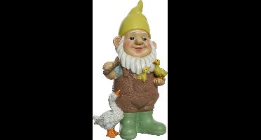 Decoris Tuinkabouter - met bijl en eendjes/gans - kunststeen - H23 cm