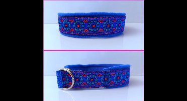 Sliphalsband - Blauw - Maat XXL - 5 cm breed - Bloemen - Halfcheck halsband - Halsband - Hondenhalsband - Sterke rassen