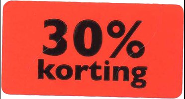 Etiket | Reclame-etiket | papier | 30% korting | permanent | 47x25mm | fluor/rood | rol à 1000 stuks