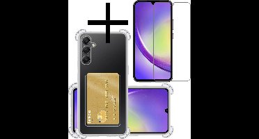 Hoesje - Geschikt voor Samsung Galaxy A34 - Met Screenprotector - En Pashouder - En Kaarthouder - Telefoon Hoes Shockproof - Siliconen Case - Back Cover - Shock Proof - Pasjes Houder - Transparant