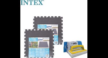 Intex - Zwembadtegels Grijs - 2 verpakkingen van 8 tegels - 4m² & WAYS scrubborstel