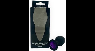 Power Escorts Medium Silicone Zwarte Plug Paarse steen - BR135MPaars- Window Box