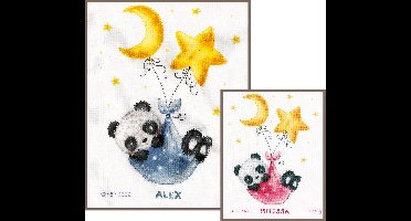 borduurpakket PN0190822 pandabeertje gaat slapen…, geboorte (incl. blauw/rose garen)