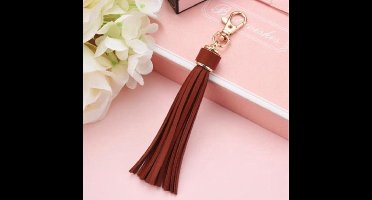 Sleutelhanger kwastje | leer (PU) - Unisex - tashanger - auto - leren keycord Donkerbruin