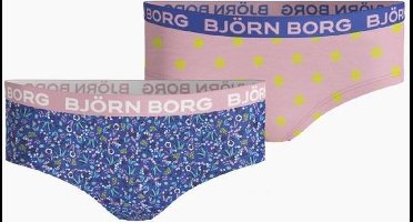 Björn Borg - Meisjes - Stippenprint Hipster 2-Pack - Blauw/Multicolour/Roze - Maat 170
