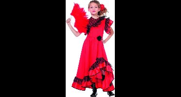 Wilbers & Wilbers - Spaans & Mexicaans Kostuum - Rode Flamenco Jurk Spaanse Senorita Carmen Meisje - Rood - Maat 164 - Carnavalskleding - Verkleedkleding
