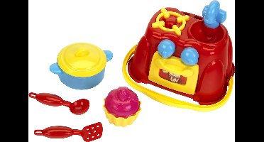 Klein Toys Beach Picnic speelgoedkeuken - fornuis, spoelbak, waterkraan, oven, pan met deksel, pollepel, spatel, muffinbodem en -topping - multicolor